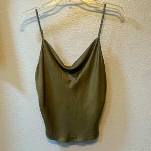 Zara Olive Green Satin Draped Top